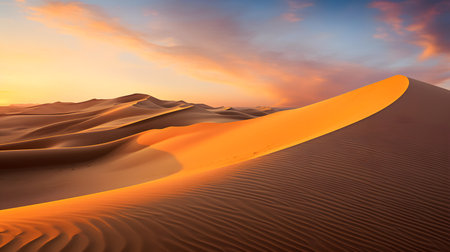 Sand dunes in the Sahara desert at sunset, Merzouga, Moroccoの素材
