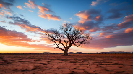 Dry tree in the desert at sunset, Namibia, Africaの素材