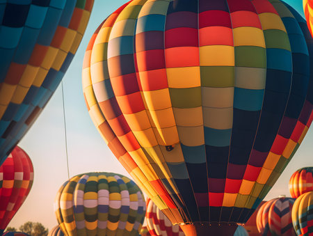 Colorful hot air balloons flying over the city of Albuquerque, New Mexico.の素材