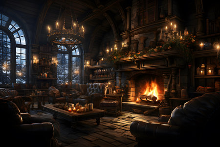Luxury interior of the living room with fireplace and armchairsの素材
