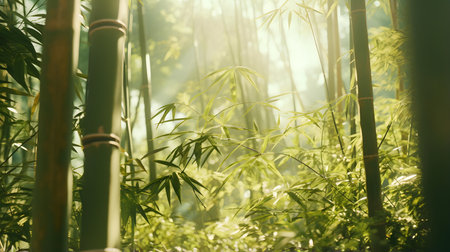 Bamboo forest in the morning light. Green bamboo forest background.の素材