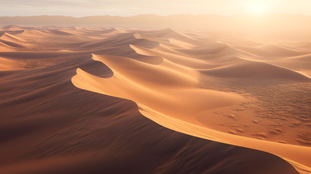 Desert sand dunes at sunset. 3d render illustration.の素材