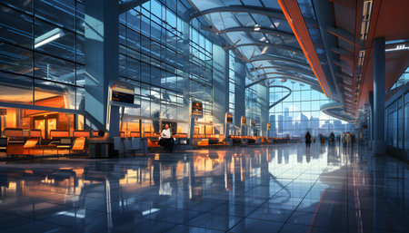 Interior of the airport terminal at night. 3D rendering.の素材