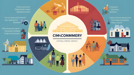 Set of infographic elements in flat design style with people walking around the cityの素材