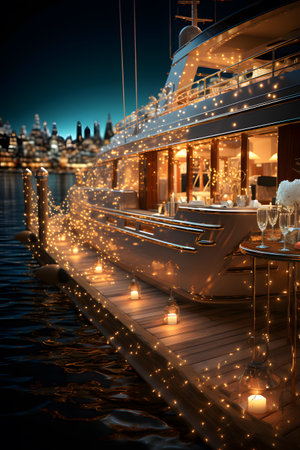 luxury yachts on the pier at night. 3d renderingの素材