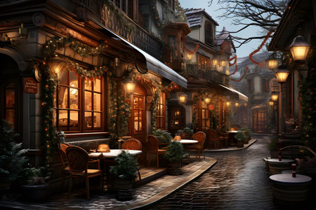 Street cafe in the old town of Prague, Czech Republic. 3D rendering.の素材
