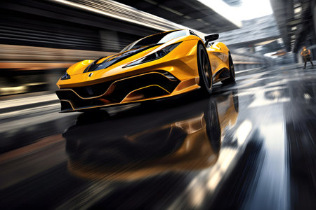 3D rendering of a brand-less generic concept car in motion blurの素材