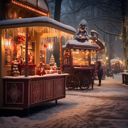 Christmas market on the street in the city at night, Russia.の素材