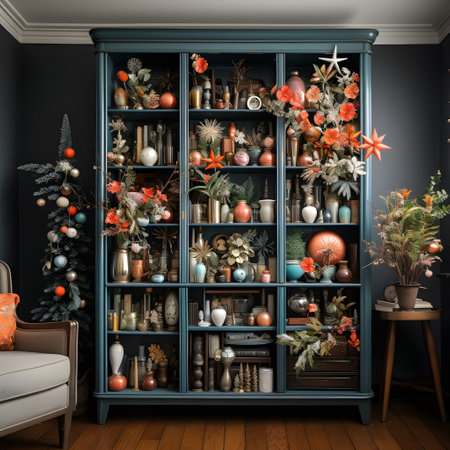 3d render of christmas decorations in the living room interior.の素材