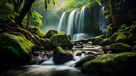 Beautiful waterfall in tropical forest. Waterfall in rainforest.の素材