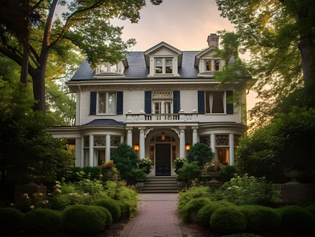 Luxury mansion in the park at sunset, Washington DC.の素材