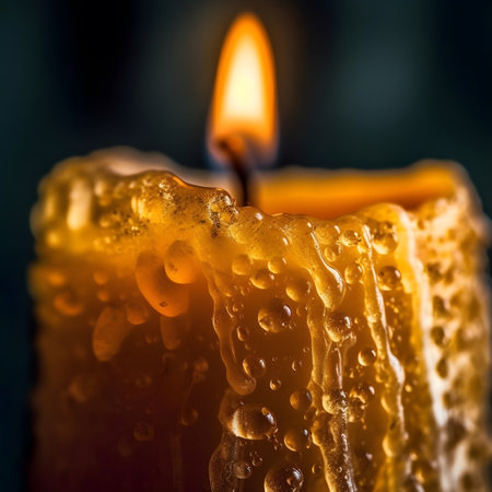 Candle with water drops on a dark background. Shallow depth of fieldの素材