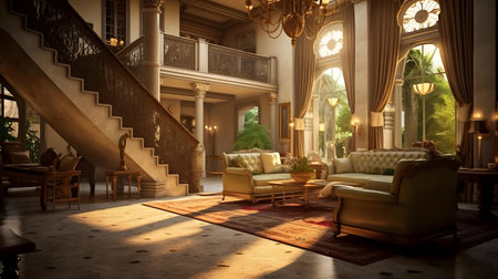Luxury living room in a classic style. 3d renderingの素材