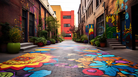Street with colorful graffiti in San Francisco, California, United States.の素材