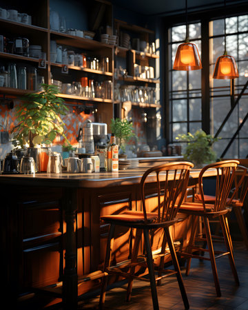 Interior of a modern bar. 3d rendering, 3d illustration.の素材