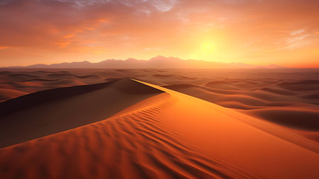 Desert landscape with sand dunes and sunset. 3d renderingの素材