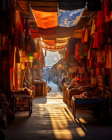 Bazaar in the old city of Kathmandu, Nepal.の素材