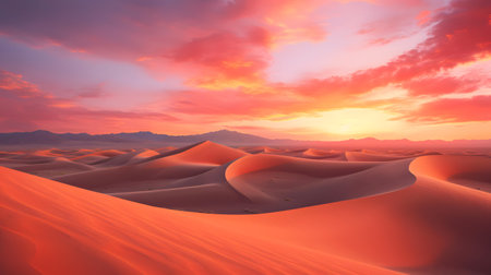 Sand dunes in the desert at sunset. 3d render illustrationの素材