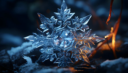 Snowflake on the snow background. Christmas and New Year concept.の素材