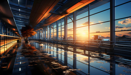 Airport terminal at sunset. 3d rendering, 3d illustration.の素材