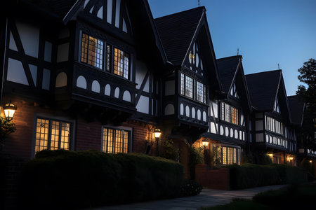 Houses in the park at night in the light of lanternsの素材