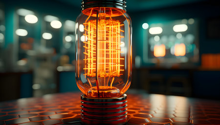 Vintage incandescent light bulb on the table. 3d renderingの素材