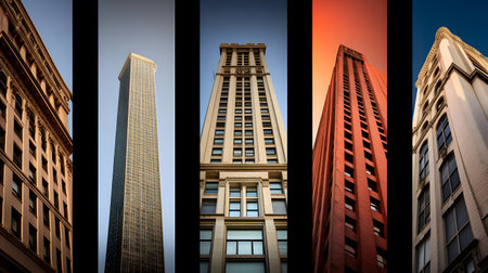 A collage of skyscrapers in New York City, USA.の素材