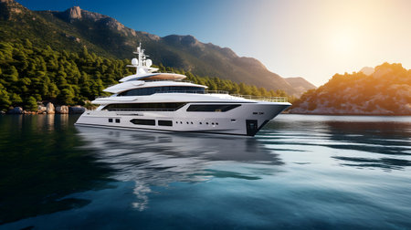 Luxury yacht in the sea at sunset. 3d renderingの素材