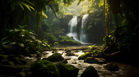 Beautiful waterfall in the rainforest at Doi Inthanon National Park, Thailandの素材