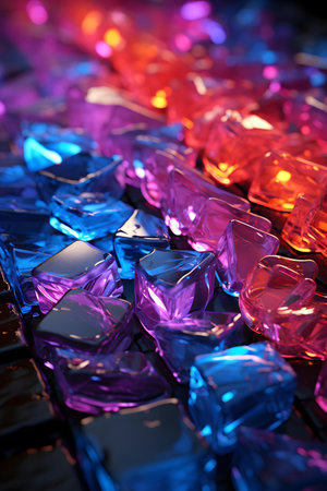 abstract background of crystal blocks in blue and pink light. macroの素材