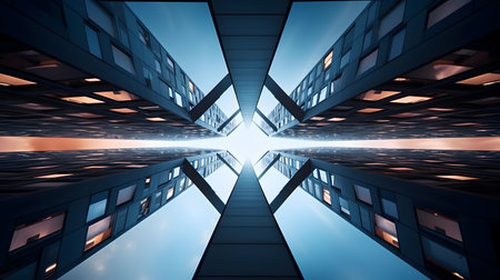 Abstract 3d render of modern architecture. Skyscrapers in business district.の素材