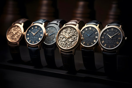 luxury watches in the store. Luxury wristwatch close up.の素材