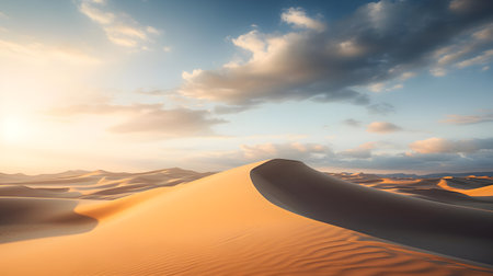 Sunset over sand dunes in the desert. 3d renderingの素材