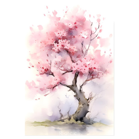 Hand drawn watercolor sakura tree isolated on white background. Vector illustration.の素材