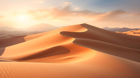 Desert sand dunes at sunset. 3d render illustration.の素材