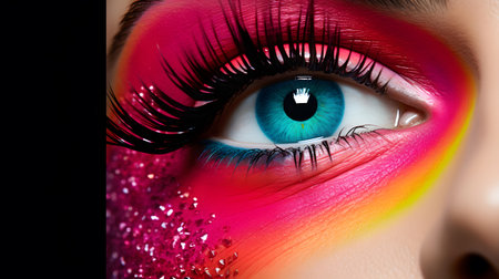 Close up of beautiful woman's eye with bright make-up.の素材