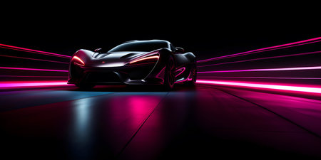 3D rendering of a brand-less generic concept car in the studio environmentの素材