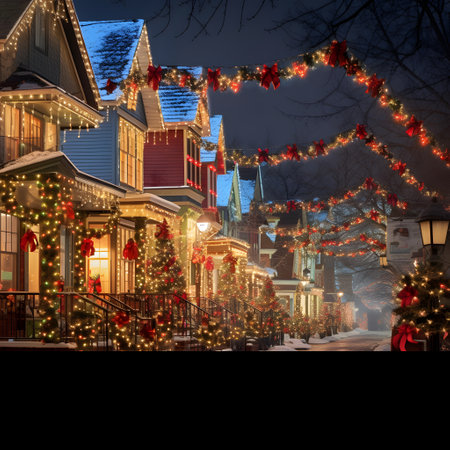 Christmas lights on the streets of Boston, Massachusetts, United States.の素材