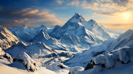 Beautiful panoramic view of Himalayas mountains at sunsetの素材