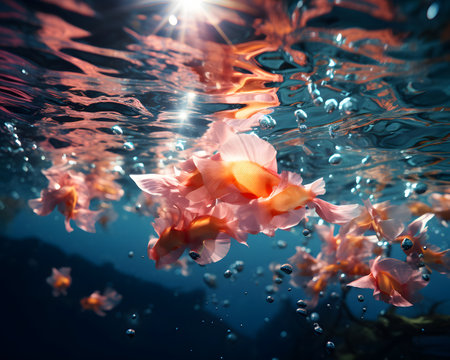 Beautiful flowers in the water. Colorful background. Underwaterの素材