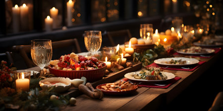 Restaurant table served for Christmas or New Year dinner.の素材