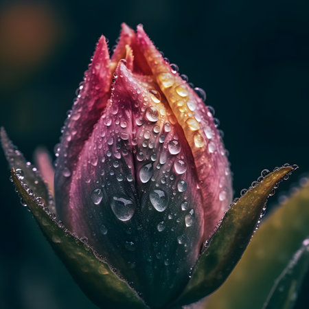 Beautiful tulip with dew drops on the petals.の素材