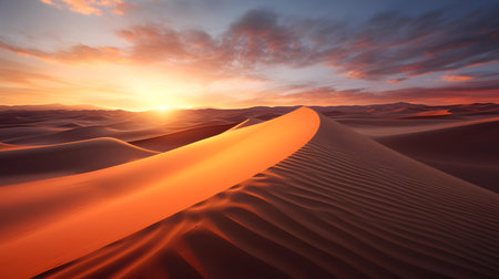Sunset in the desert with sand dunes. 3d renderingの素材