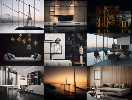3d Illustration of a collage of beautiful modern loft interior designの素材