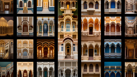 Collage of beautiful classical buildings in Jaipur, Rajasthan, Indiaの素材
