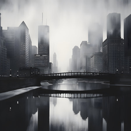 Cityscape of Chicago, Illinois, USA in a foggy day.の素材