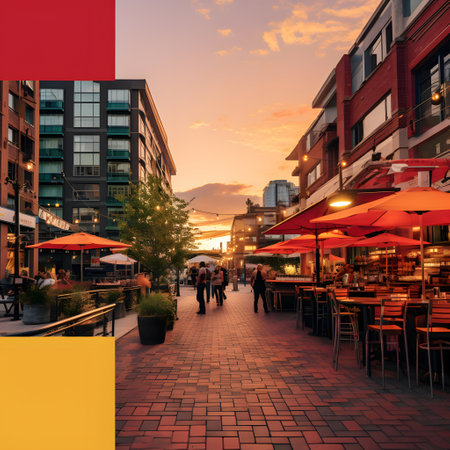Cafe in the city center at sunset. Conceptual image.の素材
