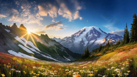 Panoramic view of Mount Rainier National Park, Washington.の素材