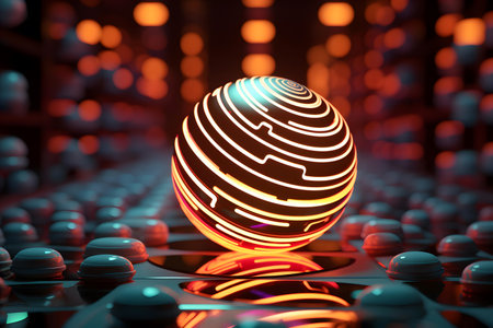 3D rendering of an abstract background with a disco ball in the centerの素材