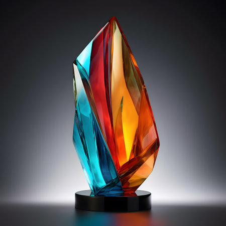 3d render of glass trophy isolated on black background with shadow.の素材